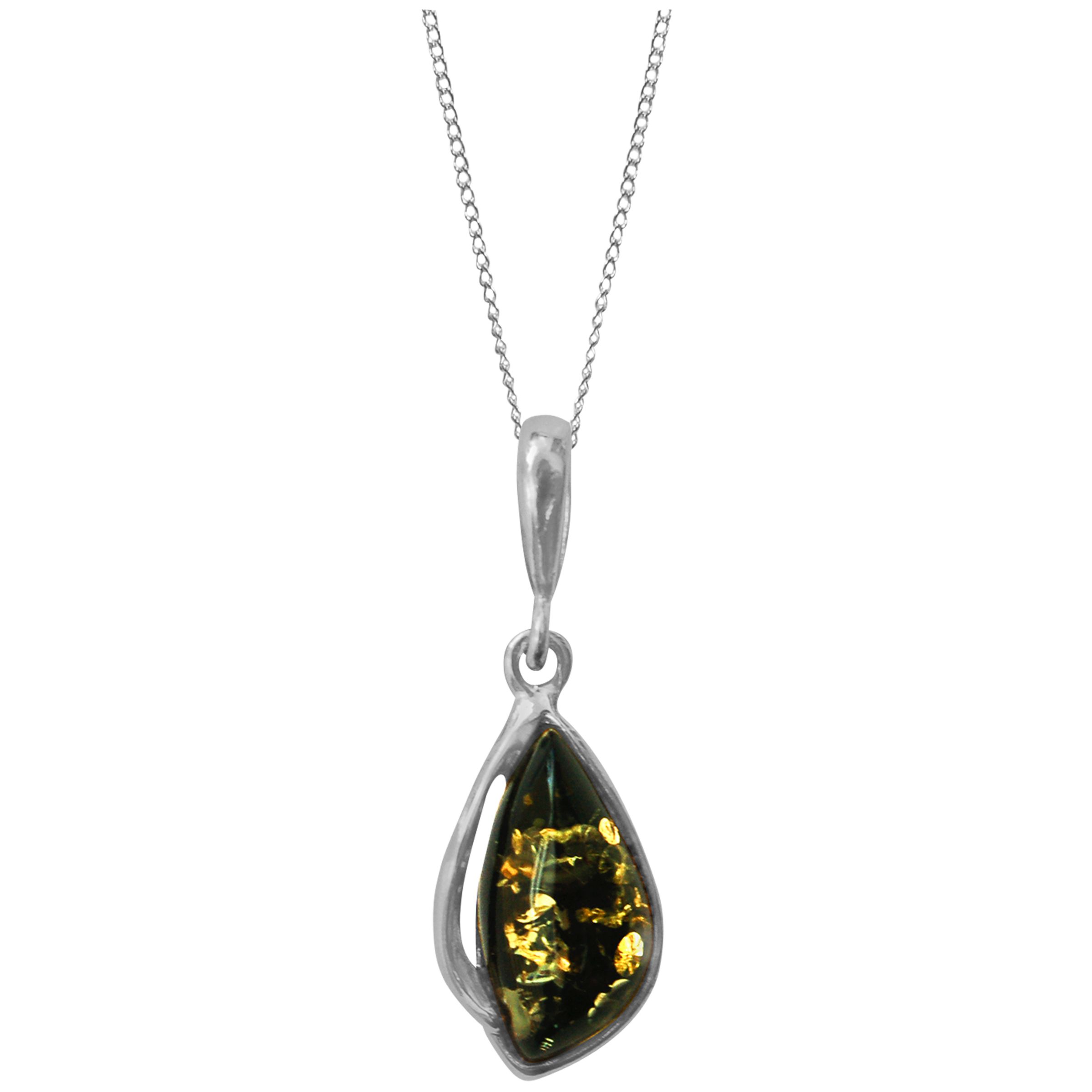 Goldmajor Green Amber and Sterling Silver Drop Pendant Necklace, Silver/Green