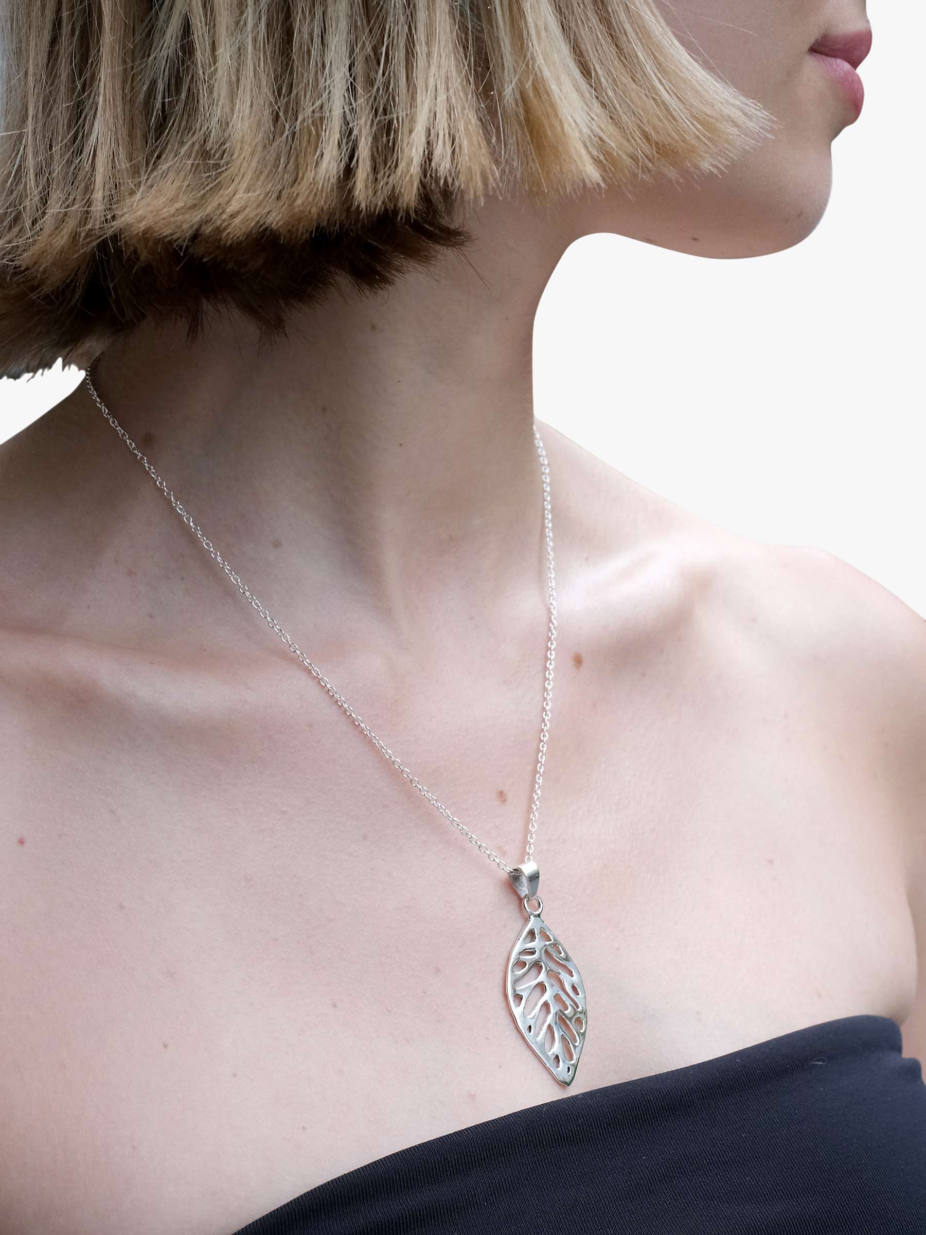 Buy Andea Sculptured Leaf Pendant Necklace, Silver Online at johnlewis.com
