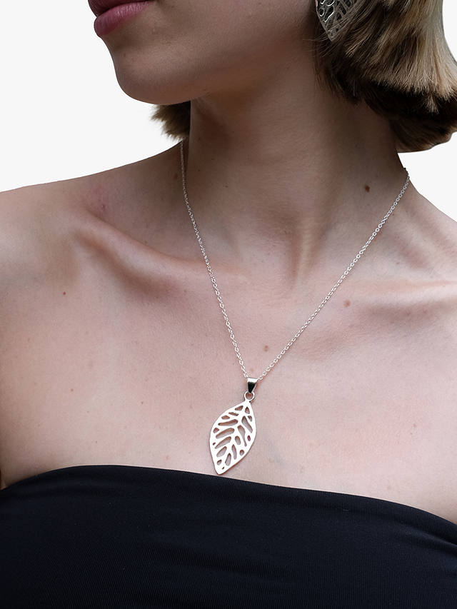 Andea Sculptured Leaf Pendant Necklace, Silver