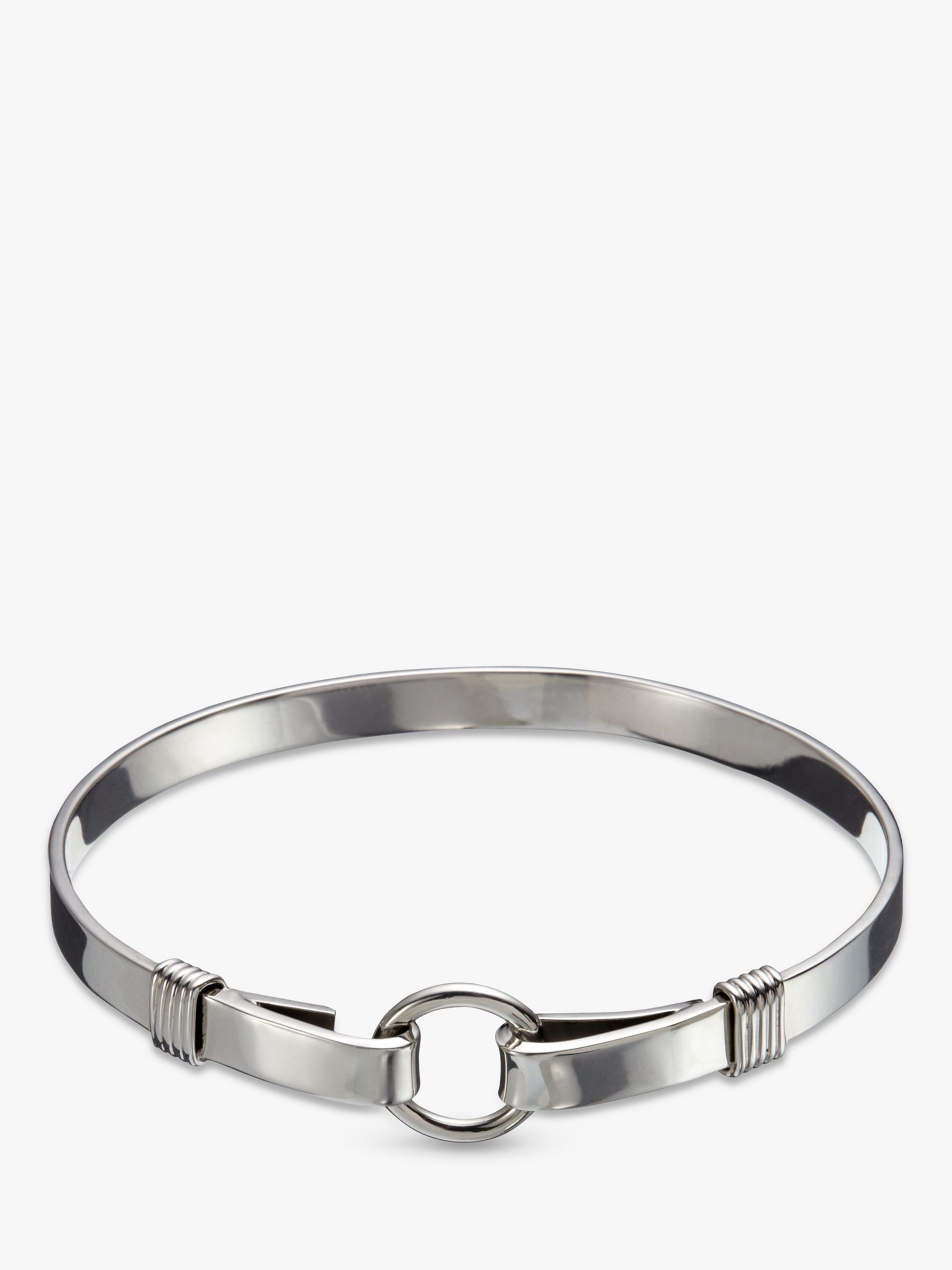 Andea Sterling Silver Round Buckle Open Bangle, Silver