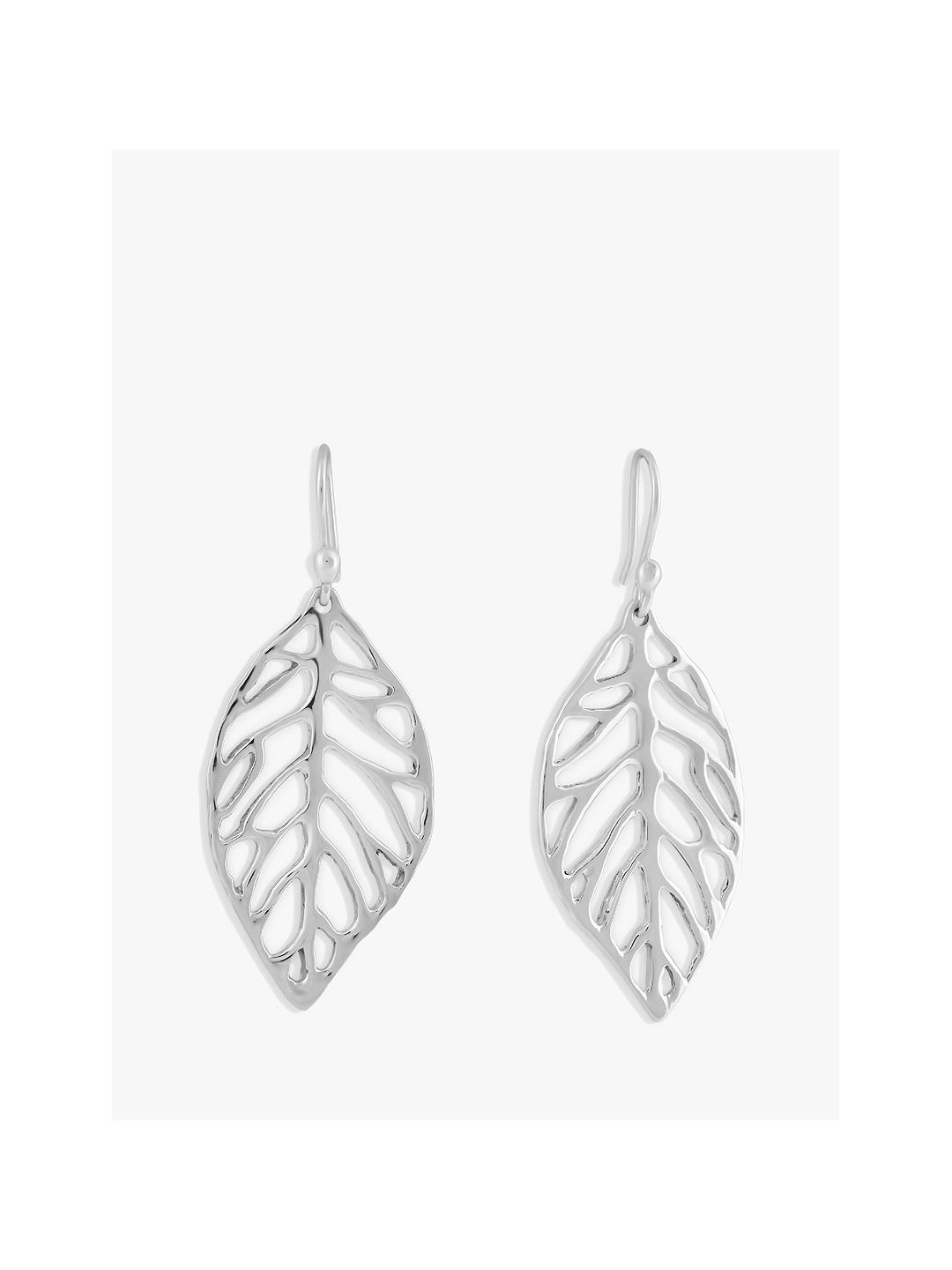 Andea Sculptured Leaf Drop Earrings, Silver