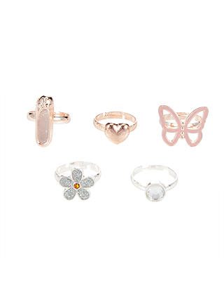 John Lewis & Partners Butterfly and Flower Ring Set, Pack of 5