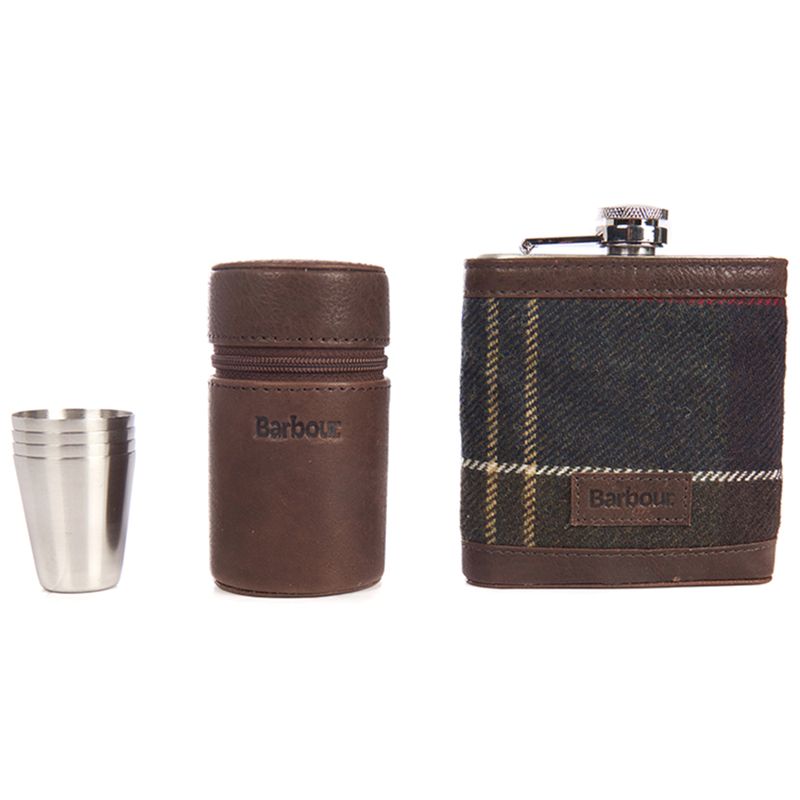 barbour tartan hip flask and cups