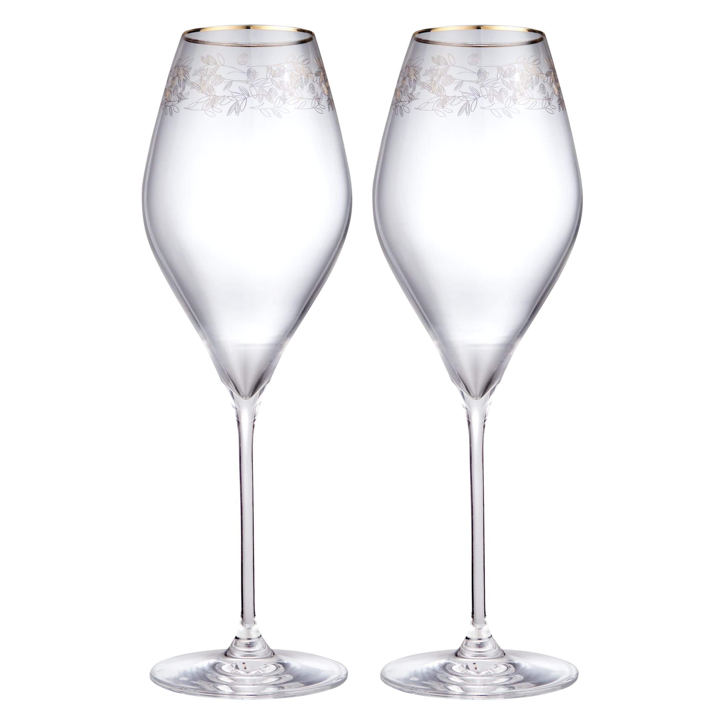 John Lewis Croft Collection Swan Trailing Rose Wine Glass. Set of 2, Clear/Gold, 430ml