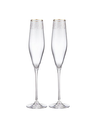 John Lewis Croft Collection Swan Trailing Rose Champagne Flute, Set of 2, Clear/Gold, 190ml