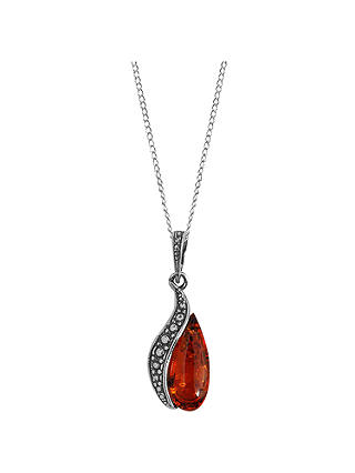 Goldmajor Sterling Silver and Amber Drop Necklace, Silver/Amber