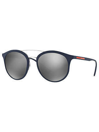Prada Linea Rossa PS 04RS Oval Sunglasses, Navy/Silver
