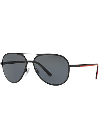 Polo Ralph Lauren PH3102 Men's Polarised Aviator Sunglasses, Black