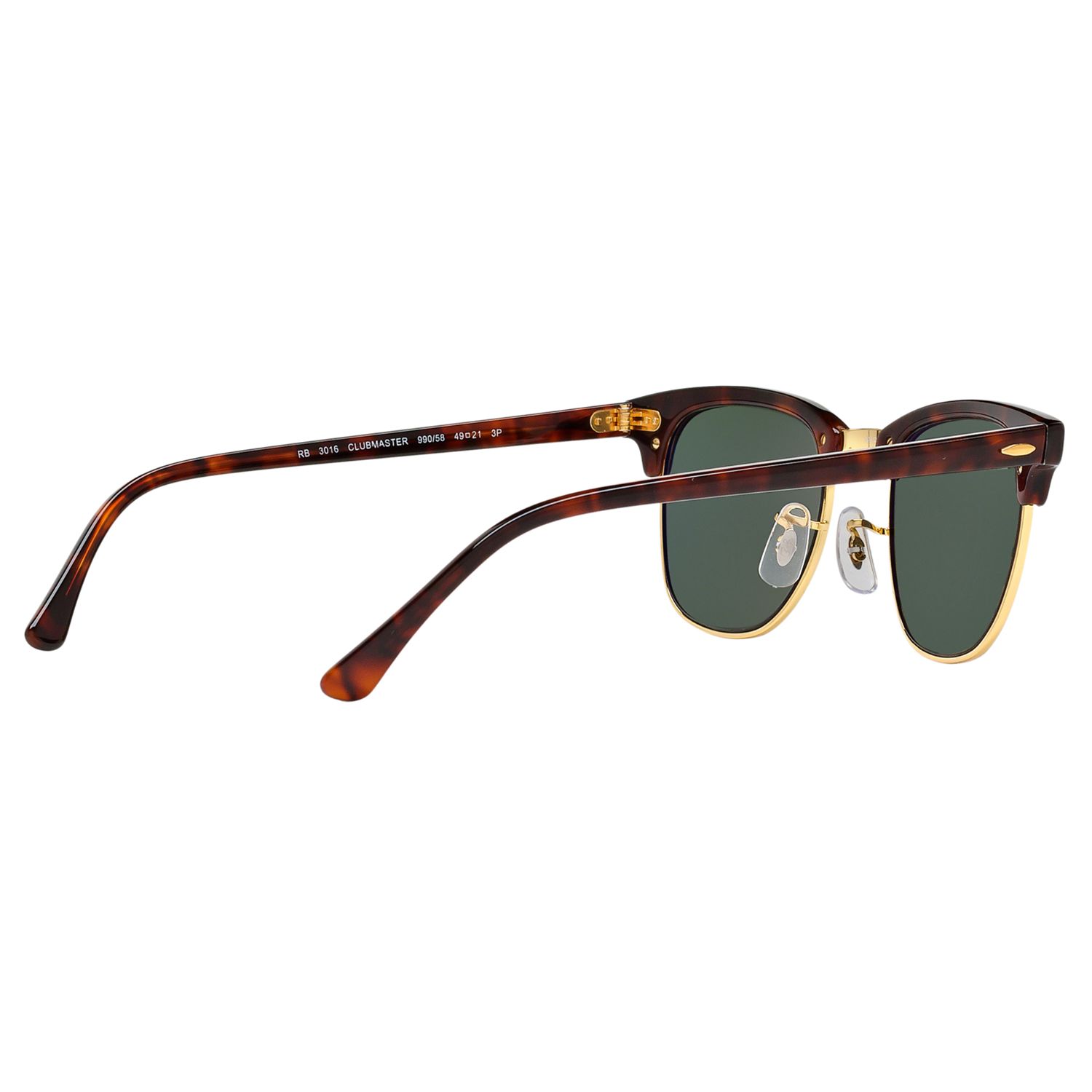 Ray-Ban RB3016 Men's Polarised Clubmaster Sunglasses, Tortoise/Dark Green  at John Lewis & Partners