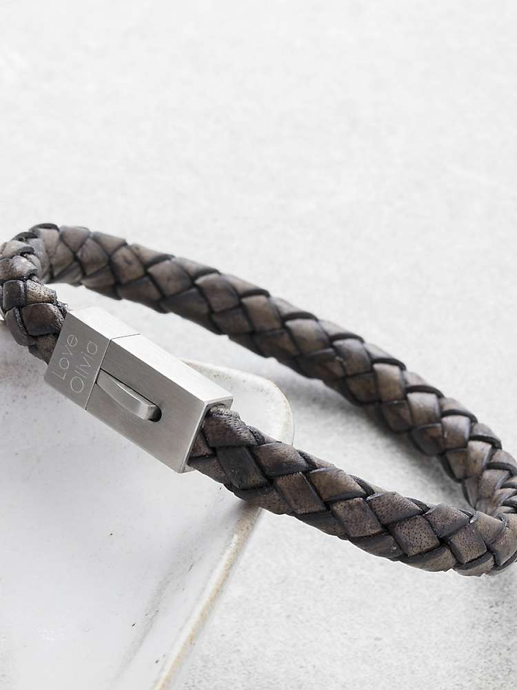 Buy Under the Rose Personalised Men's Leather Bracelet, Brown Online at johnlewis.com