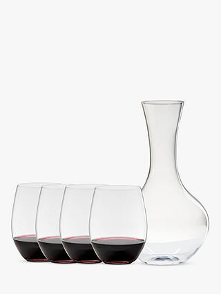 RIEDEL 'O' Cabernet / Merlot Stemless Wine Glasses & Syrah Decanter, Box of 4