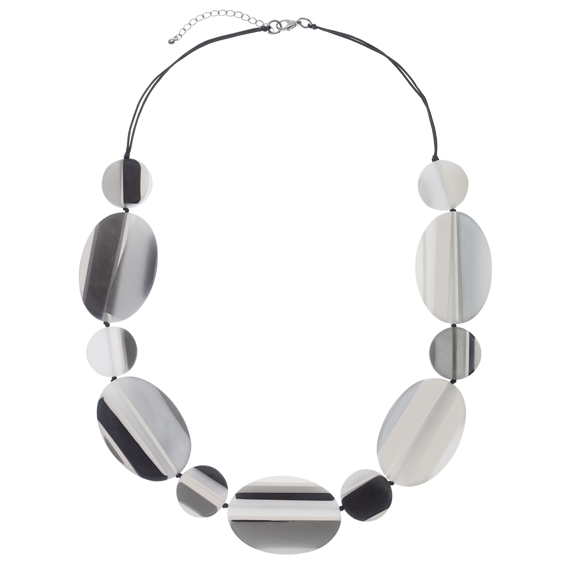 One Button Flat Striped Oval and Circle Discs Necklace, Grey/Black