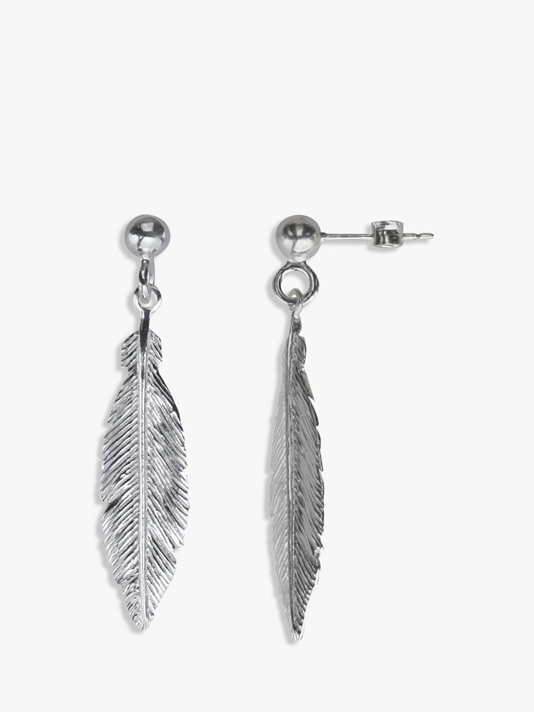Nina B Sterling Silver Feather Drop Earrings, Silver at John Lewis