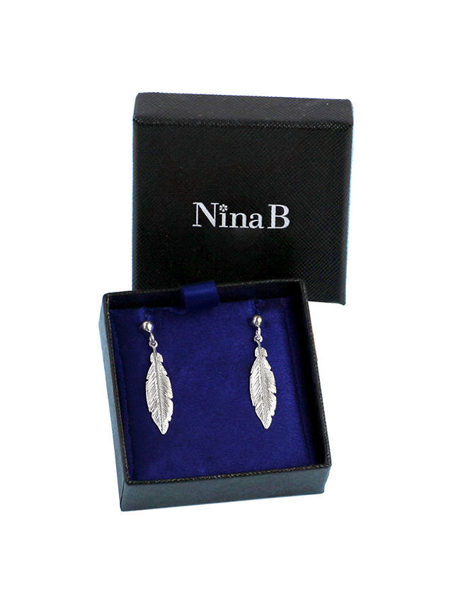 Nina B Sterling Silver Feather Drop Earrings, Silver