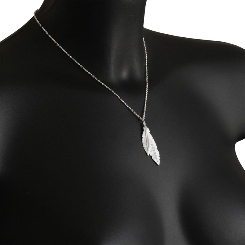 Buy Nina B Sterling Silver Double Feather Pendant Necklace, Silver Online at johnlewis.com