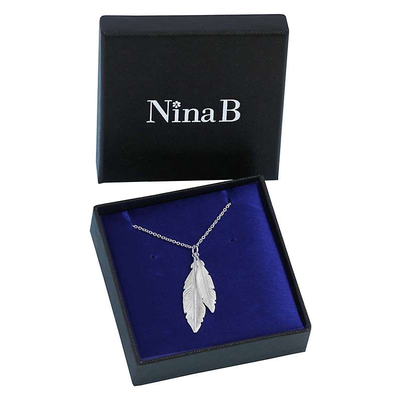 Buy Nina B Sterling Silver Double Feather Pendant Necklace, Silver Online at johnlewis.com