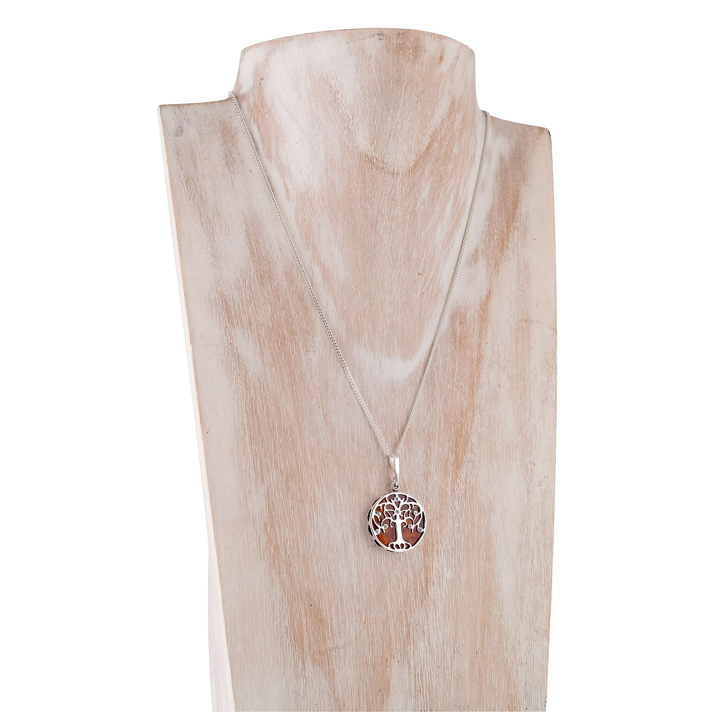 Buy Be-Jewelled Sterling Silver Round Amber Tree Pendant Necklace, Silver/Orange Online at johnlewis.com
