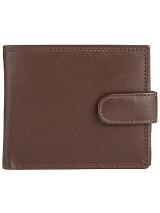 John Lewis & Partners Leather Bifold Tab Zip Pocket Wallet, Brown