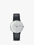 Junghans 027/3700.04 Men's Max Bill Hand Winding Leather Strap Watch, Black/Grey
