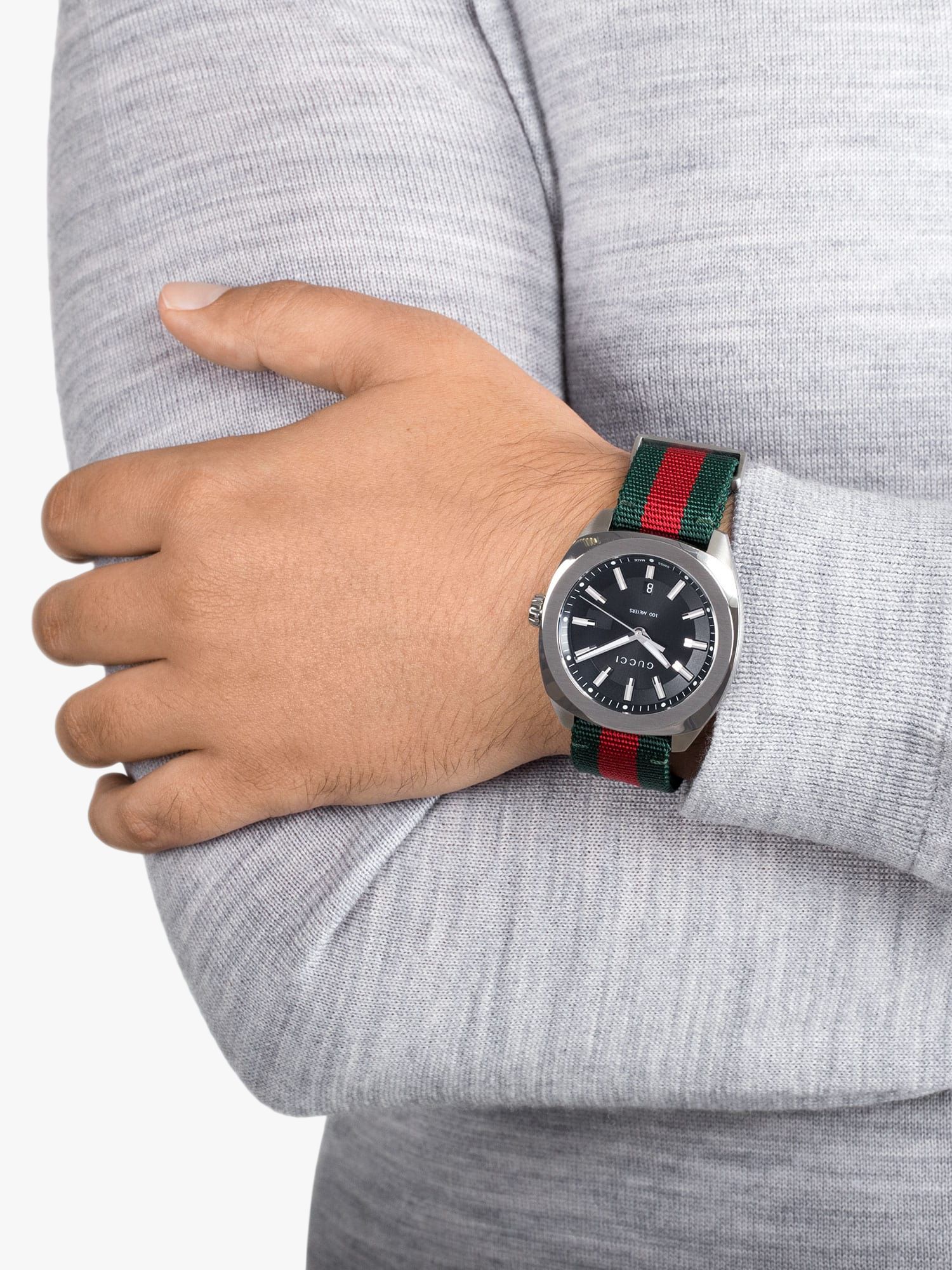 Duke frustrerende Samle Gucci YA142305 Men's GG2570 Date Fabric Strap Watch, Red/Green at John  Lewis & Partners