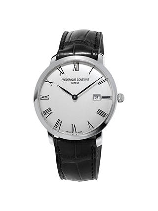 Frédérique Constant FC-306MR4S6 Men's Slimline Automatic Date Leather Strap Watch, Black/White