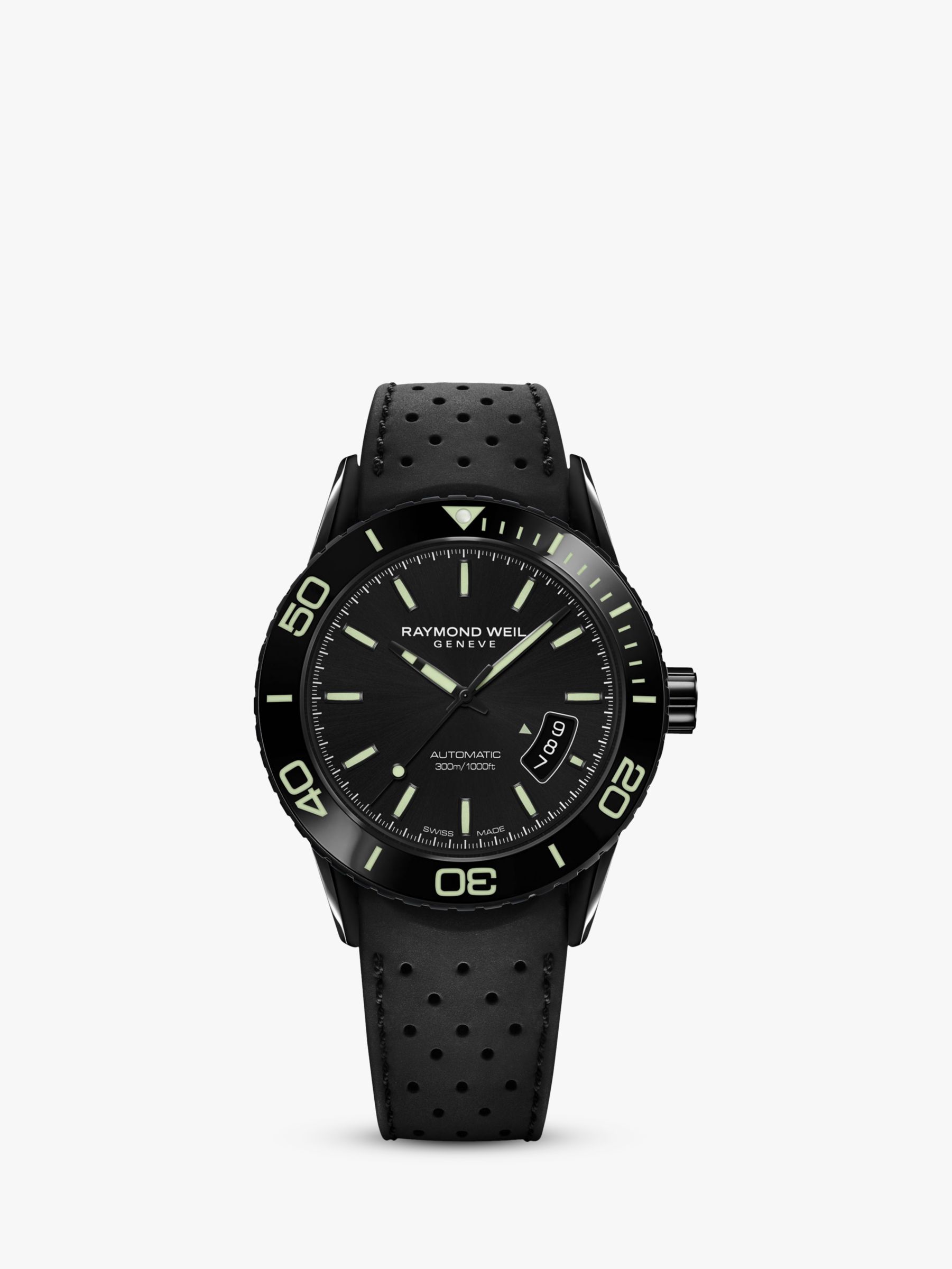 Raymond Weil 2760-SB1-20001 Men's Freelancer Date Automatic Rubber Strap Watch, Black
