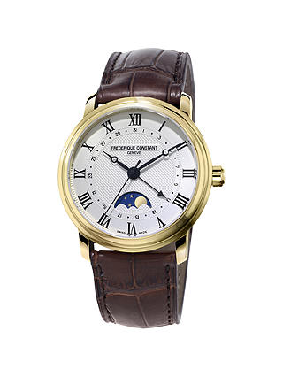 Frédérique Constant FC-330MC4P5 Men's Classics Moonphase Date Automatic Leather Strap Watch, Brown/Silver