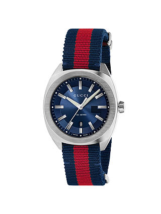 Gucci YA142304 Men's GG2570 Date Fabric Strap Watch, Navy/Red