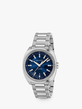 Gucci YA142205 Men's GG2570 Date Bracelet Strap Watch, Silver/Navy
