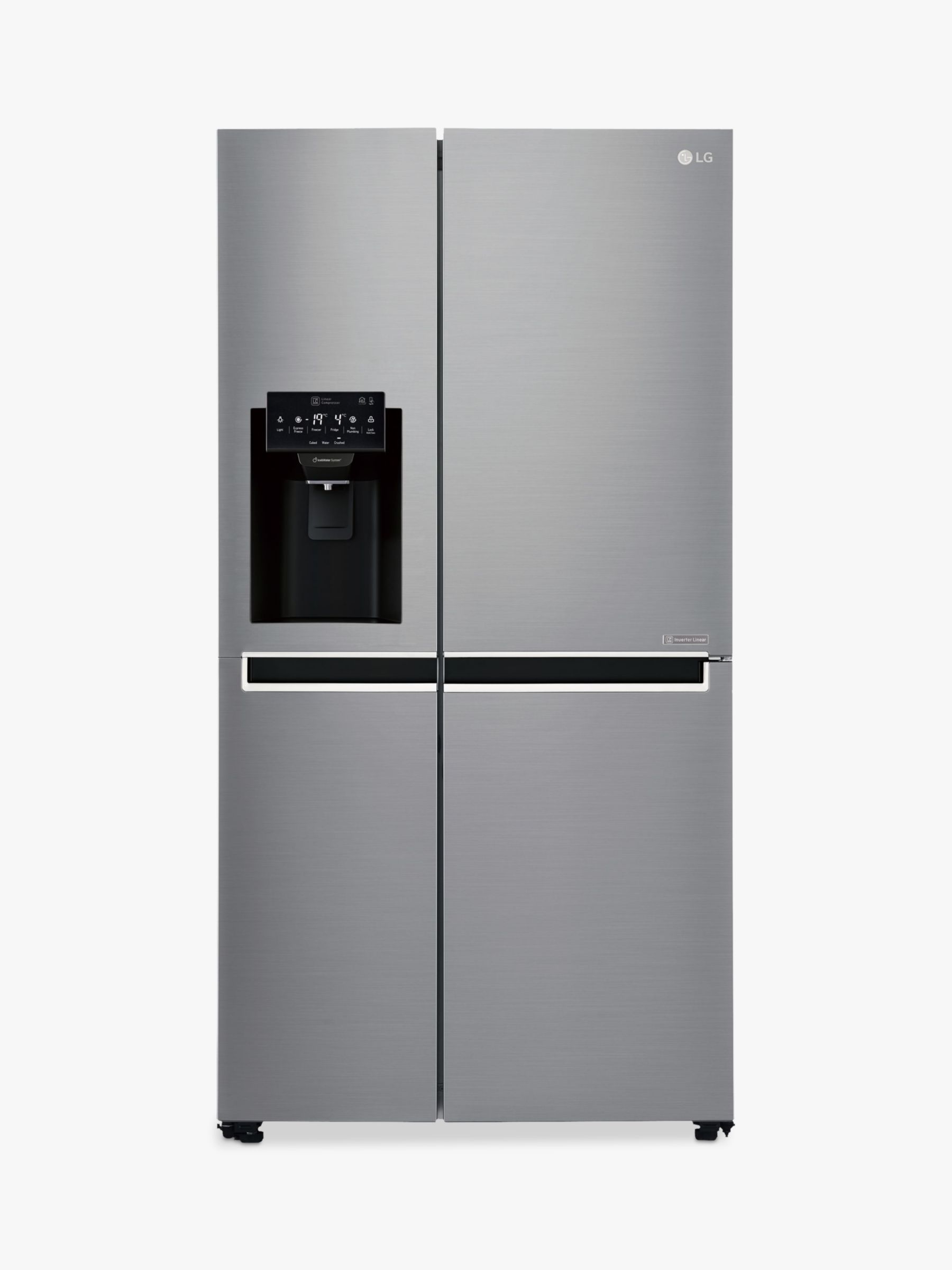 LG GSL761PZXV American Style Fridge Freezer, A+ Energy Rating, 90cm Wide, Non-Plumbed Water and Ice Dispenser, Shiny Steel