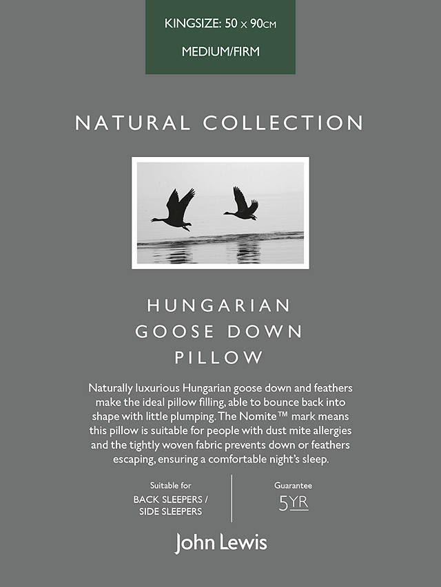 John Lewis Natural Collection Hungarian Goose Down Kingsize Pillow, Medium/Firm