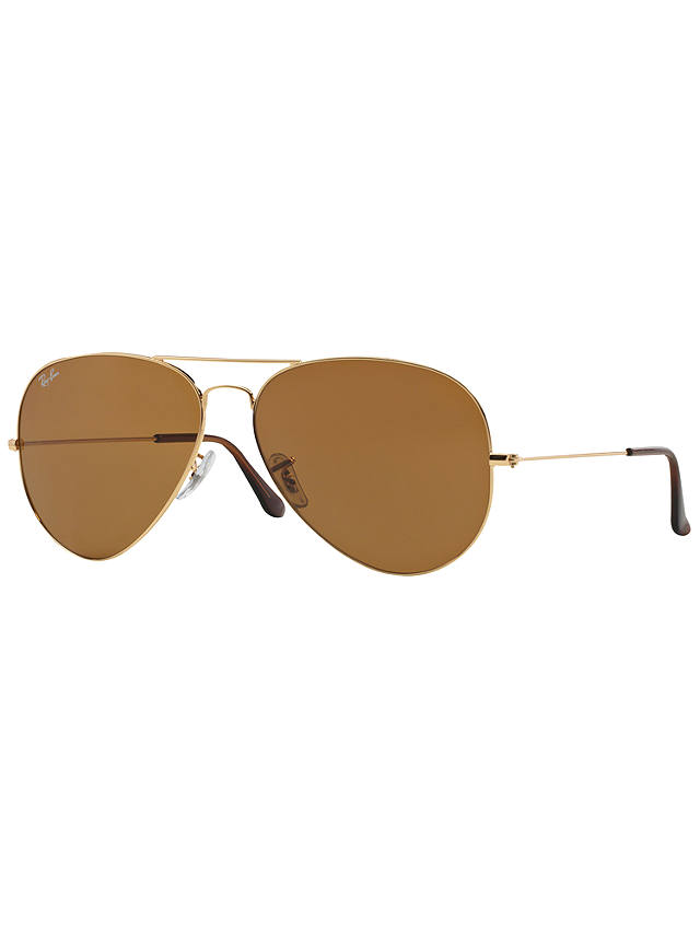 Ray-Ban RB3025 Iconic Aviator Sunglasses, Gold/Brown at John Lewis ...