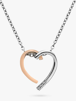 Hot Diamonds Large Heart Pendant Necklace, Silver/Rose Gold