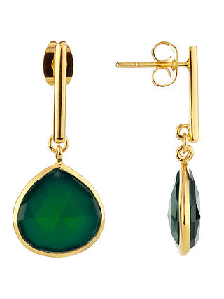 John Lewis & Partners Semi-Precious Stone Teardrop Drop Earrings, Gold/Green Onyx