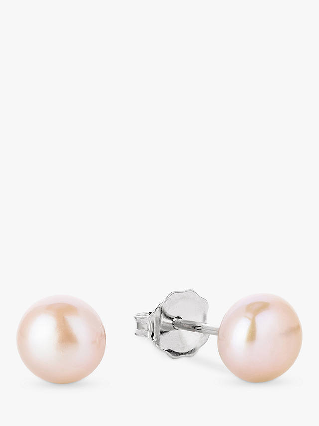 Claudia Bradby Freshwater Pearl Button Stud Earrings, 7mm, Pink