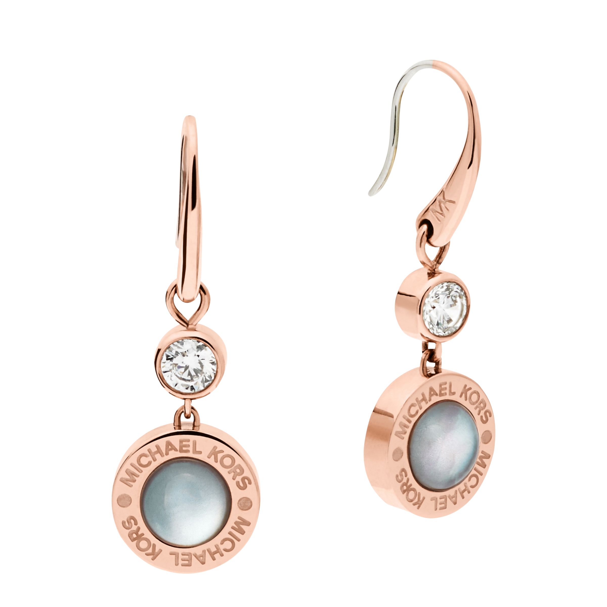 Michael Kors Mother of Pearl Logo Drop Earrings, Rose Gold/Grey