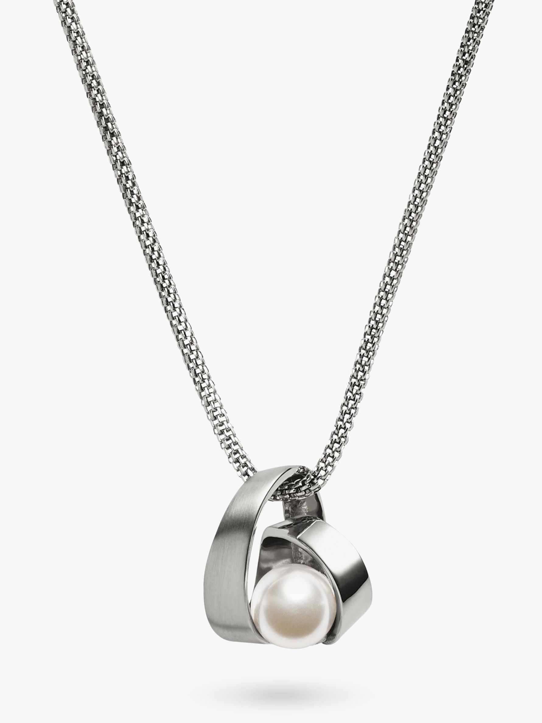 Skagen Agnethe Twirl Crystal Pearl Pendant Necklace, Silver/White SKJ0749040