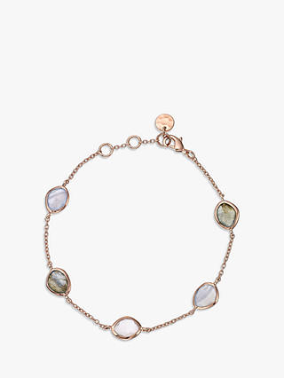 John Lewis & Partners Gemstones Chain Bracelet, Labradorite/Rose Quartz/Lace Agate