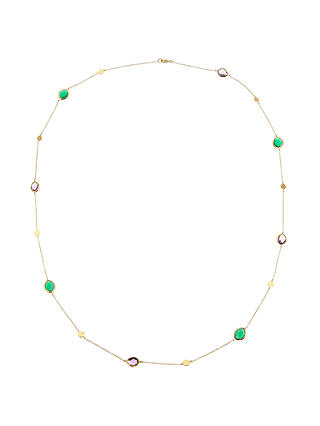 John Lewis & Partners Long Semi-Precious Stone Chain Necklace, Amethyst/Green Onyx