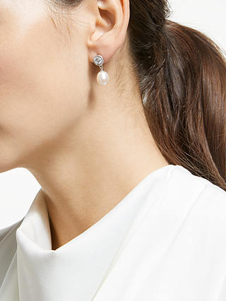 Lido Circle Cubic Zirconia Freshwater Pearl Drop Earrings, White
