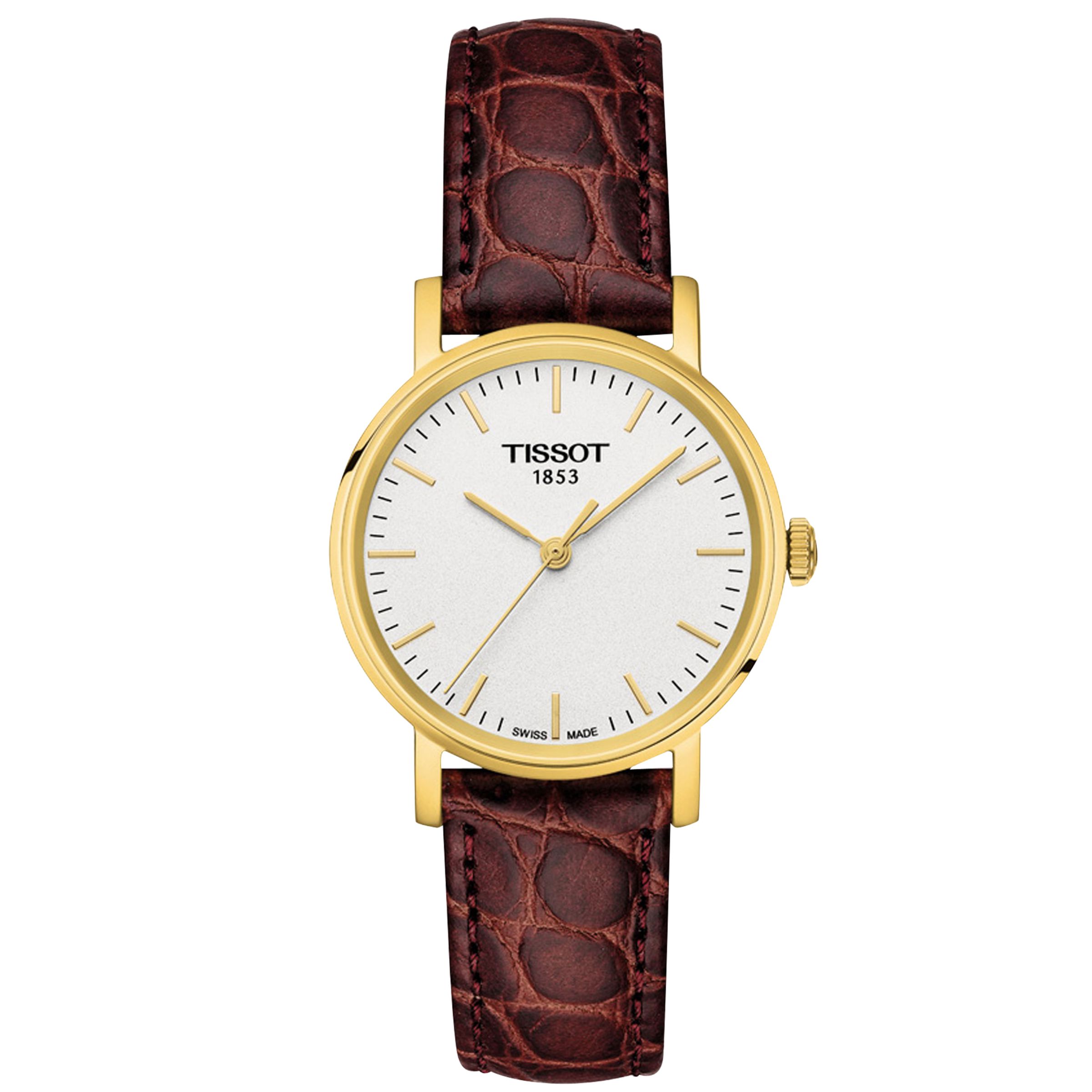 Tissot T1092103603100 Women&#39;s Everytime Leather Strap Watch, Brown/White at John Lewis & Partners