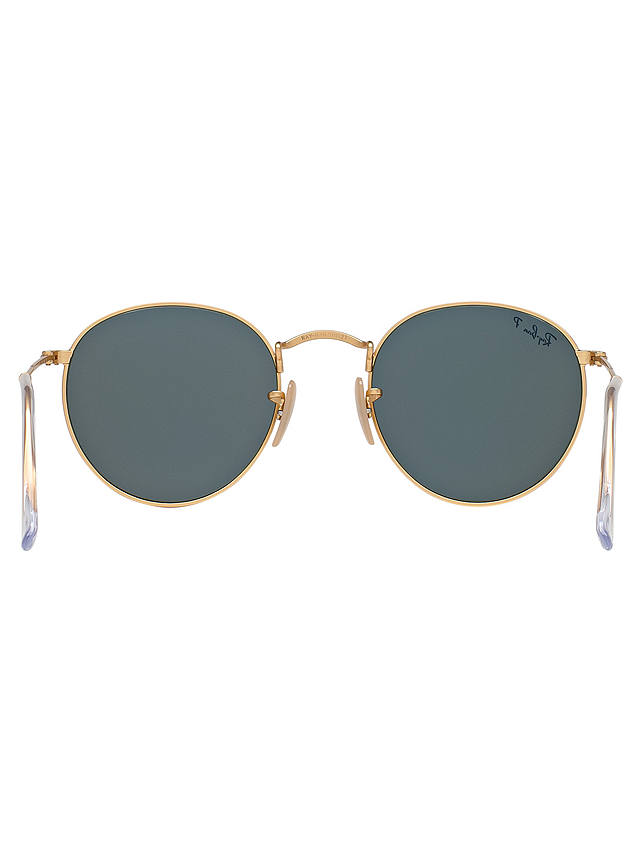 Ray-Ban RB3447 Polarised Round Sunglasses, Gold/Dark Green