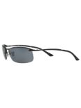 Ray-Ban RB3183 Polarised Rectangular Sunglasses, Black/Grey