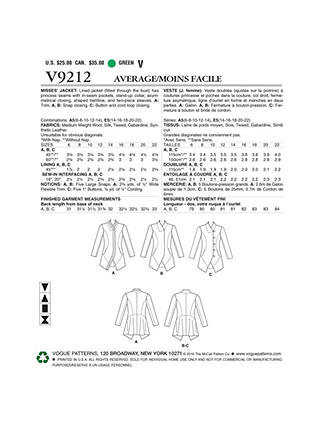 Vogue Misses' Women's Jackets Sewing Pattern, 9212, A5