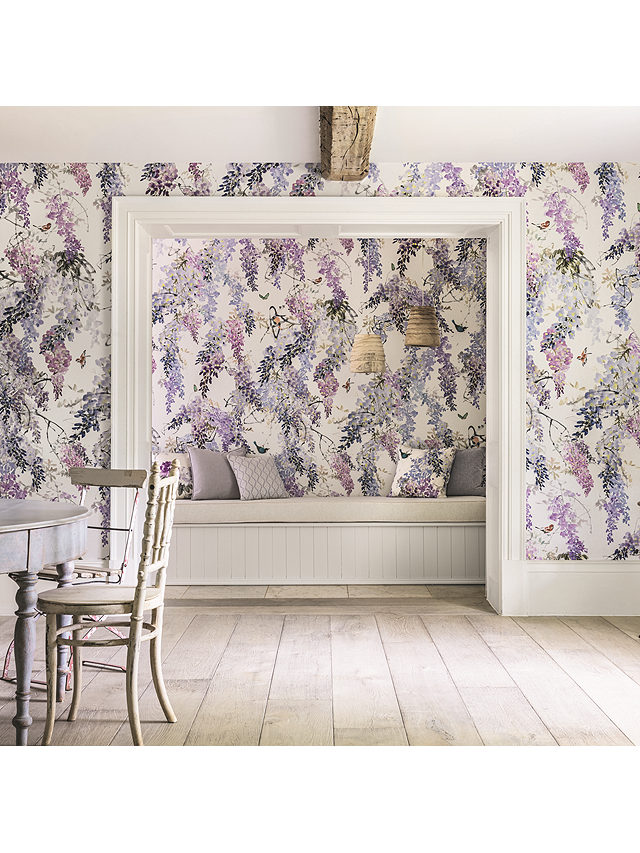 Sanderson Waterperry Wisteria Falls Wallpaper Lilac 216296, Panel A