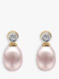 A B Davis 9ct White Gold Diamond Top Pearl Drop Earrings
