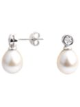 A B Davis 9ct White Gold Diamond Top Pearl Drop Earrings, White