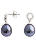 A B Davis 9ct White Gold Diamond Set Pearl Drop Earrings