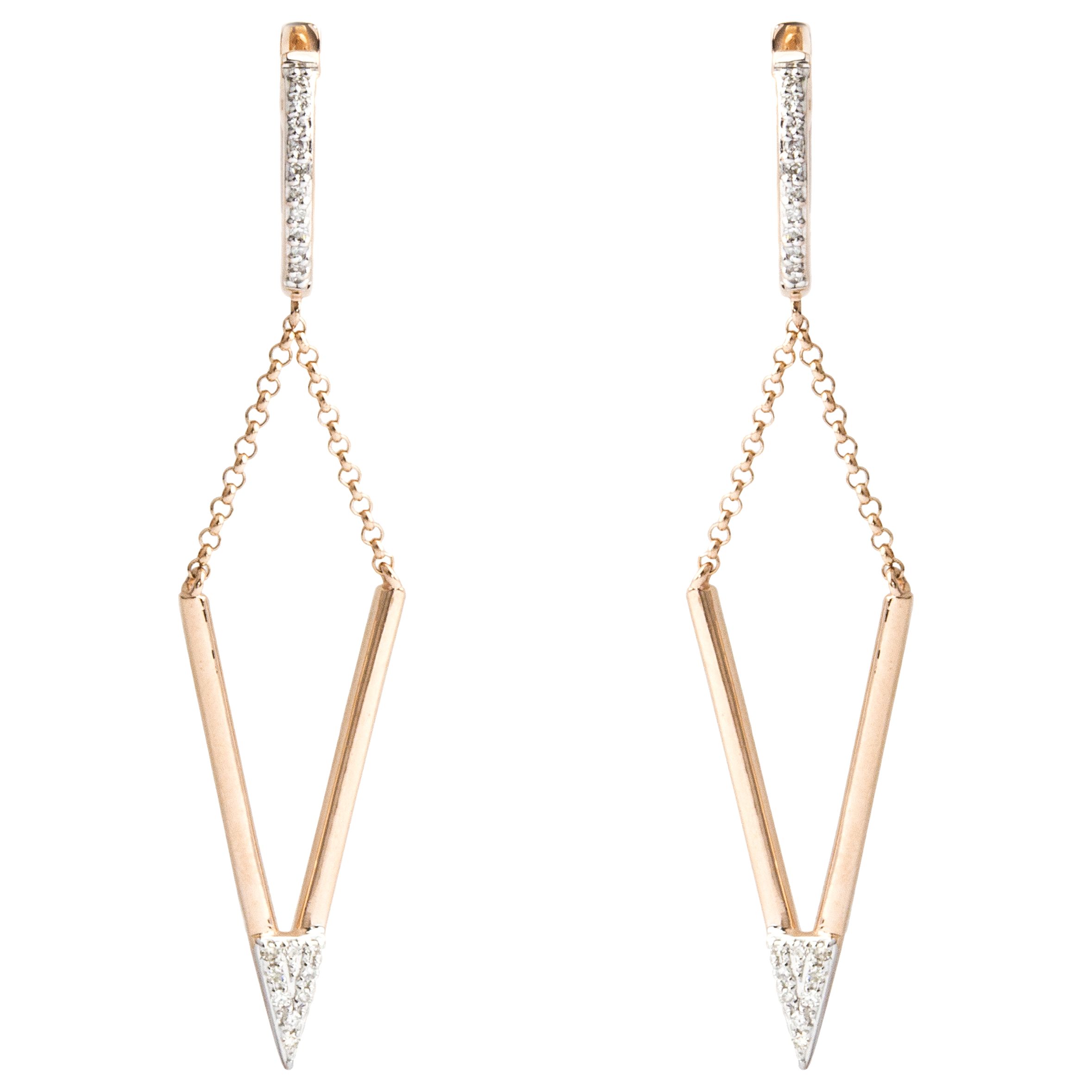A B Davis 9ct Gold Diamond Triangular Drop Earrings, Rose Gold