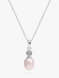 A B Davis 9ct White Gold Diamond Pearl Pendant Necklace, White
